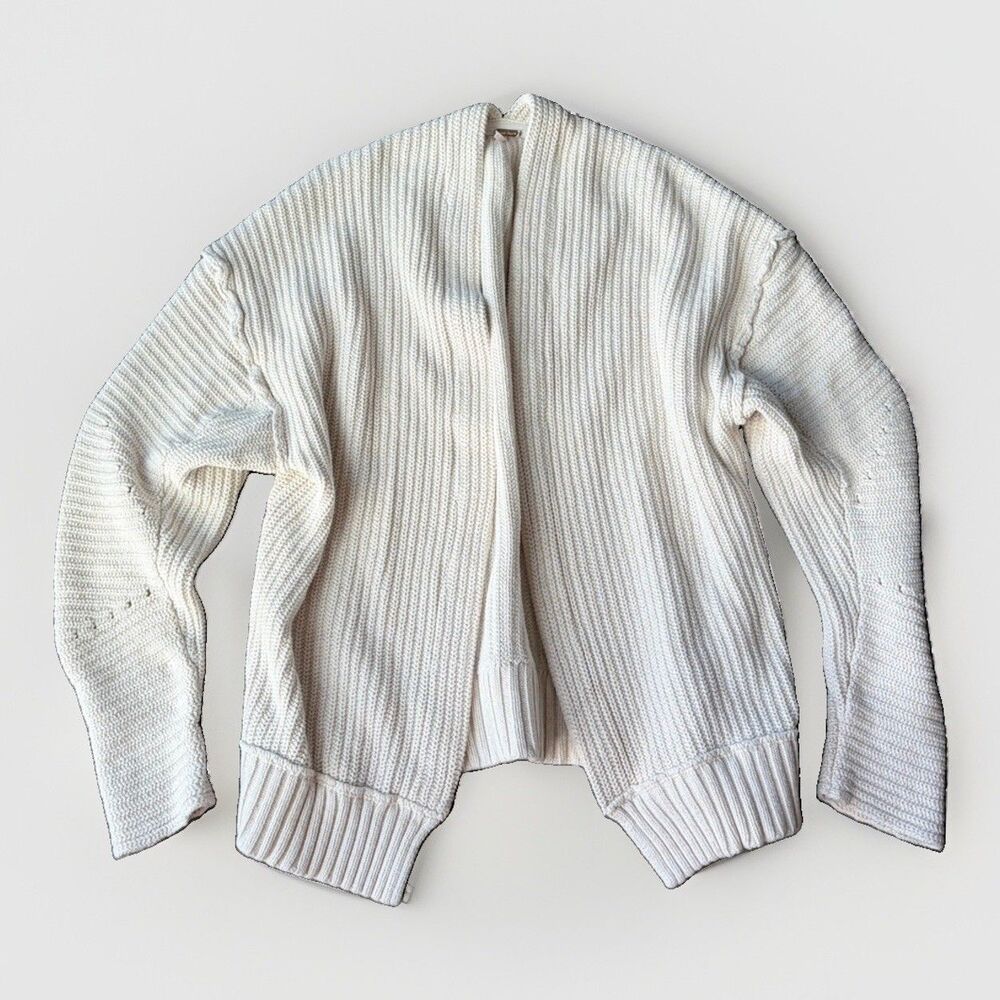 Free People High Hopes Cardigan Sweater Cream Knit Slouchy Open Front Size S